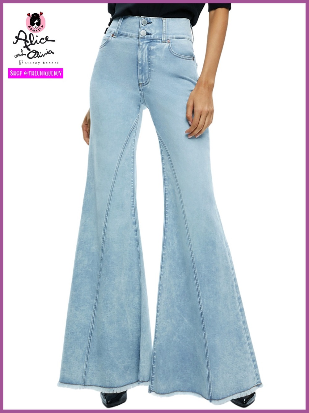 Alice + Olivia Beautiful High Rise Wide Leg Seamed Bell Jeans Pant
